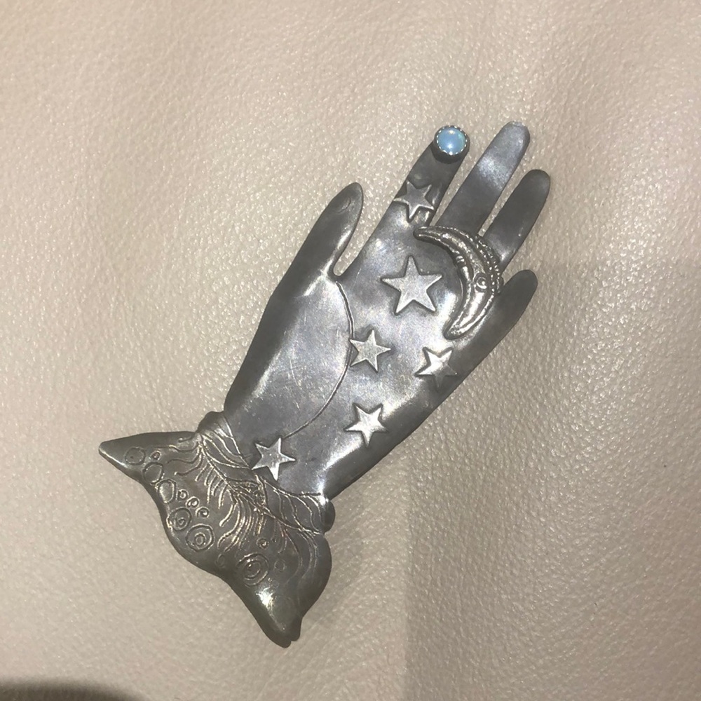 Psychic Hand Brooch with Opal Moon and Stars